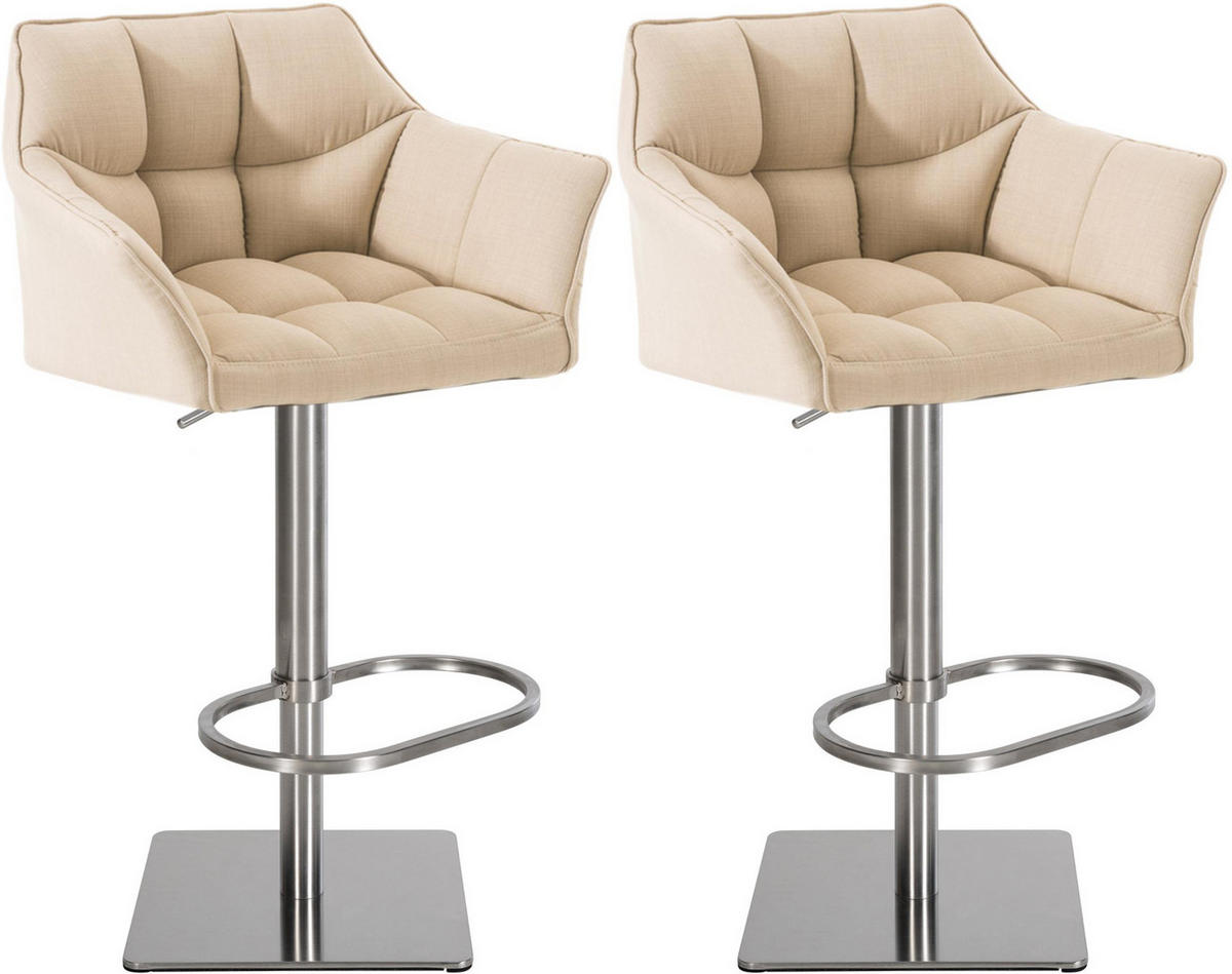 BARHOCKER 2er Set Stoff Creme - Edelstahlfarben/Creme, Textil/Metall (64/88/45cm) - CLP