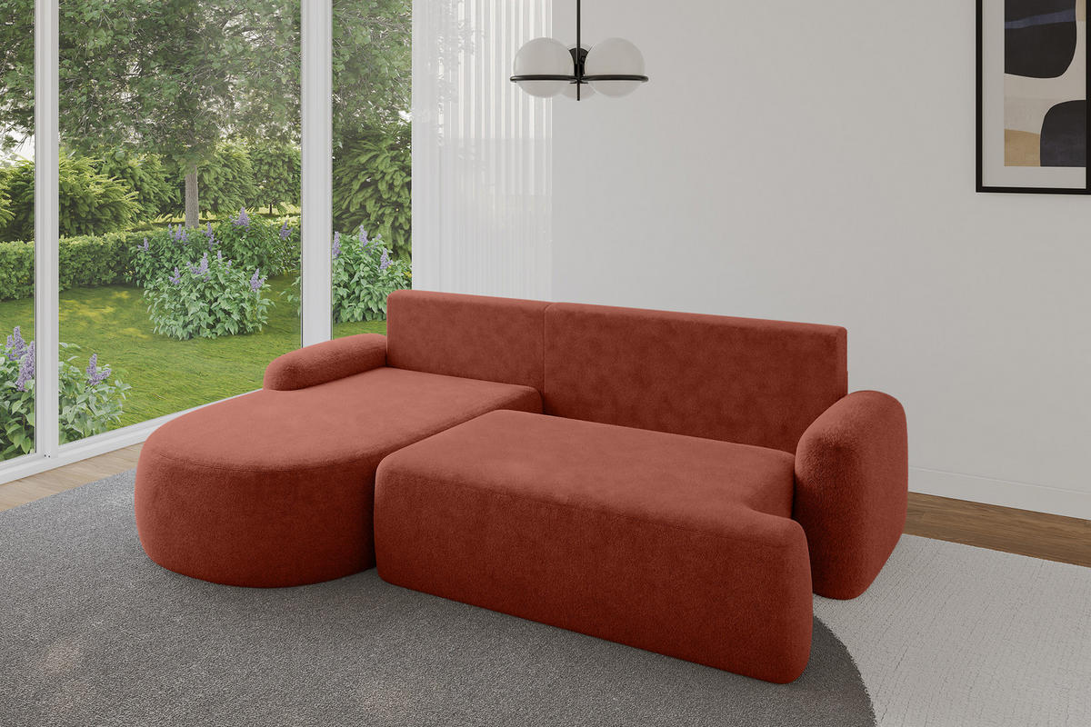 ECKSOFA mit Schlaffunktion und Bettkasten LIRA-L - 264x172x89 Terrakotta - Kupferfarben, Holzwerkstoff/Textil (264/172cm) - ALTDECOR