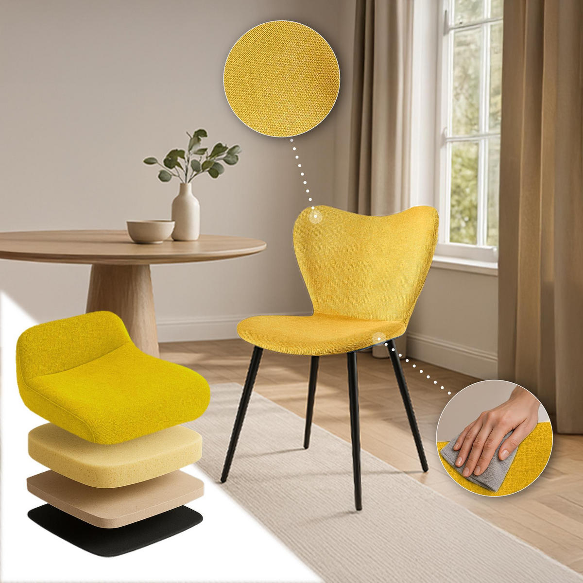 ESSZIMMERSTUHL Stoff Gelb - Gelb/Schwarz, Textil/Metall (50/80/58cm) - CLP