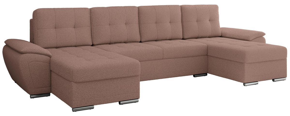 WOHNLANDSCHAFT UMBRIA U Rosa Boucle - Rosa/Grau, Textil/Metall (336/85/157cm) - MKS