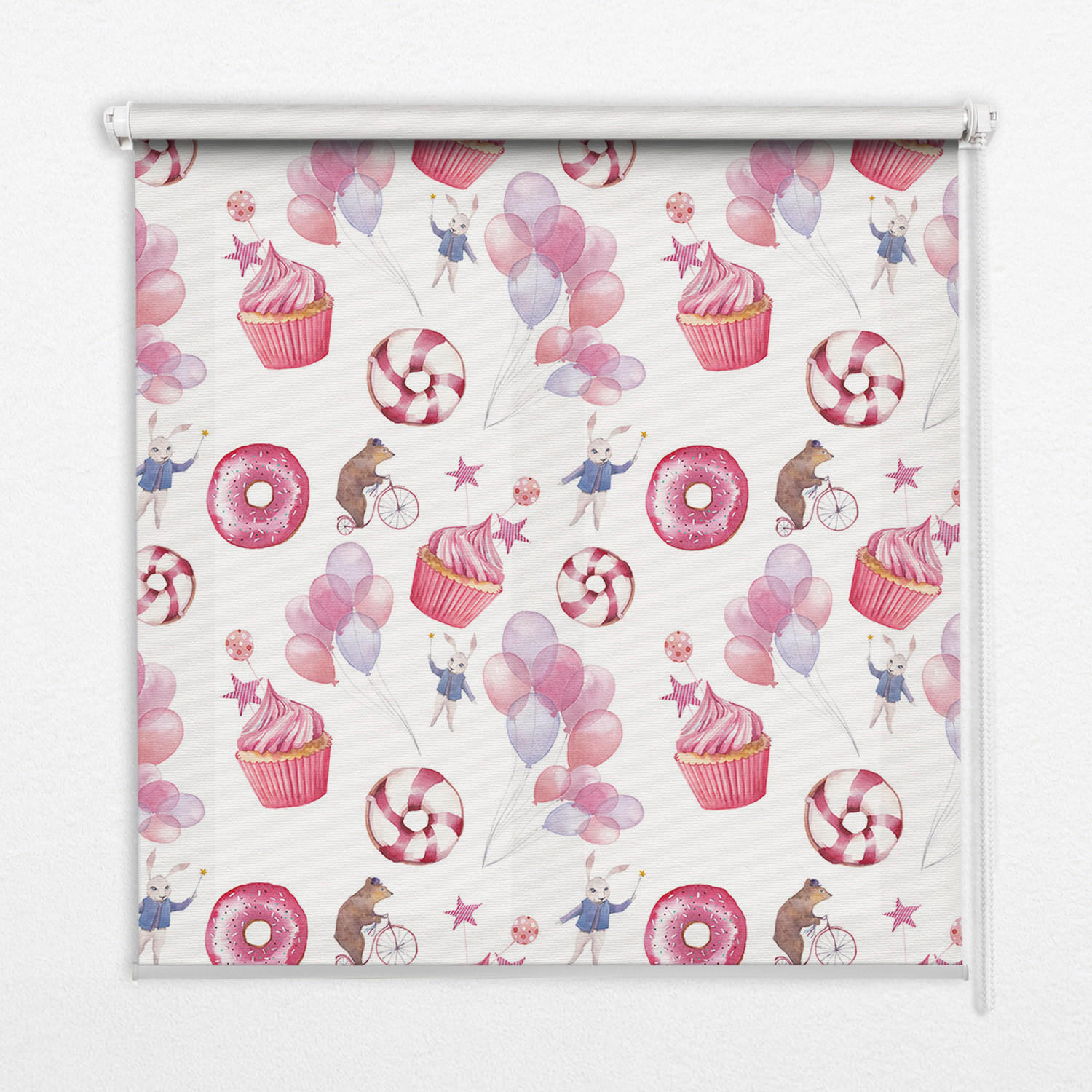 TULUP VNITŘNÍ roleta - okenní roleta - roleta - 70x140 cm - Růžové balónky, koblihy a králíci