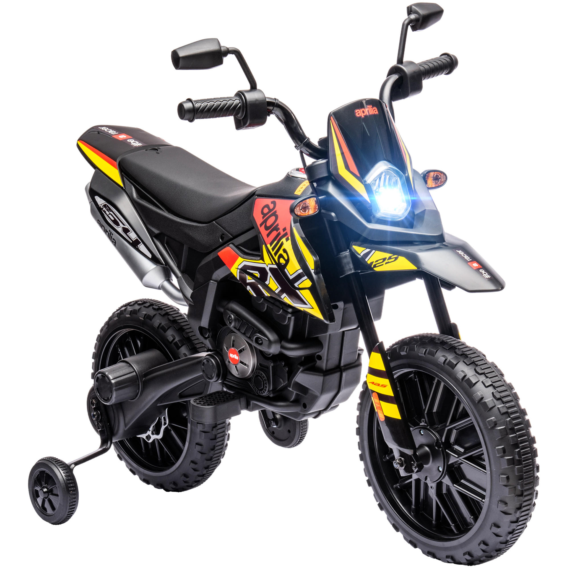 KINDER Elektro-Motorrad, 12V Kindermotorrad mit Musik, 6 km/h Kinderfahrzeug - Gelb, Metall (106.5/56/80cm) - AIYAPLAY