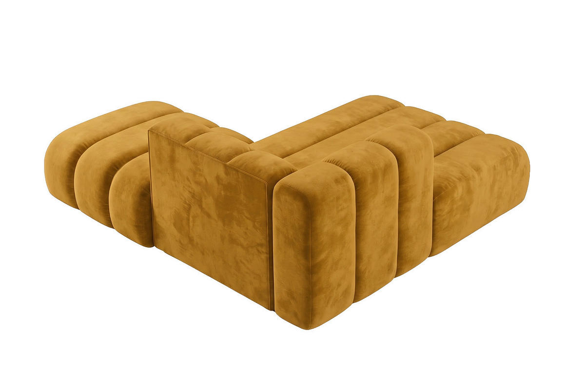 CHAISELONGUE Modulare Mit Hocker, Velvet-Stoff Riviera, Senffarbe, Rechts, GRAND - Gelb, Holz (204/179cm) - Kaiser Möbel