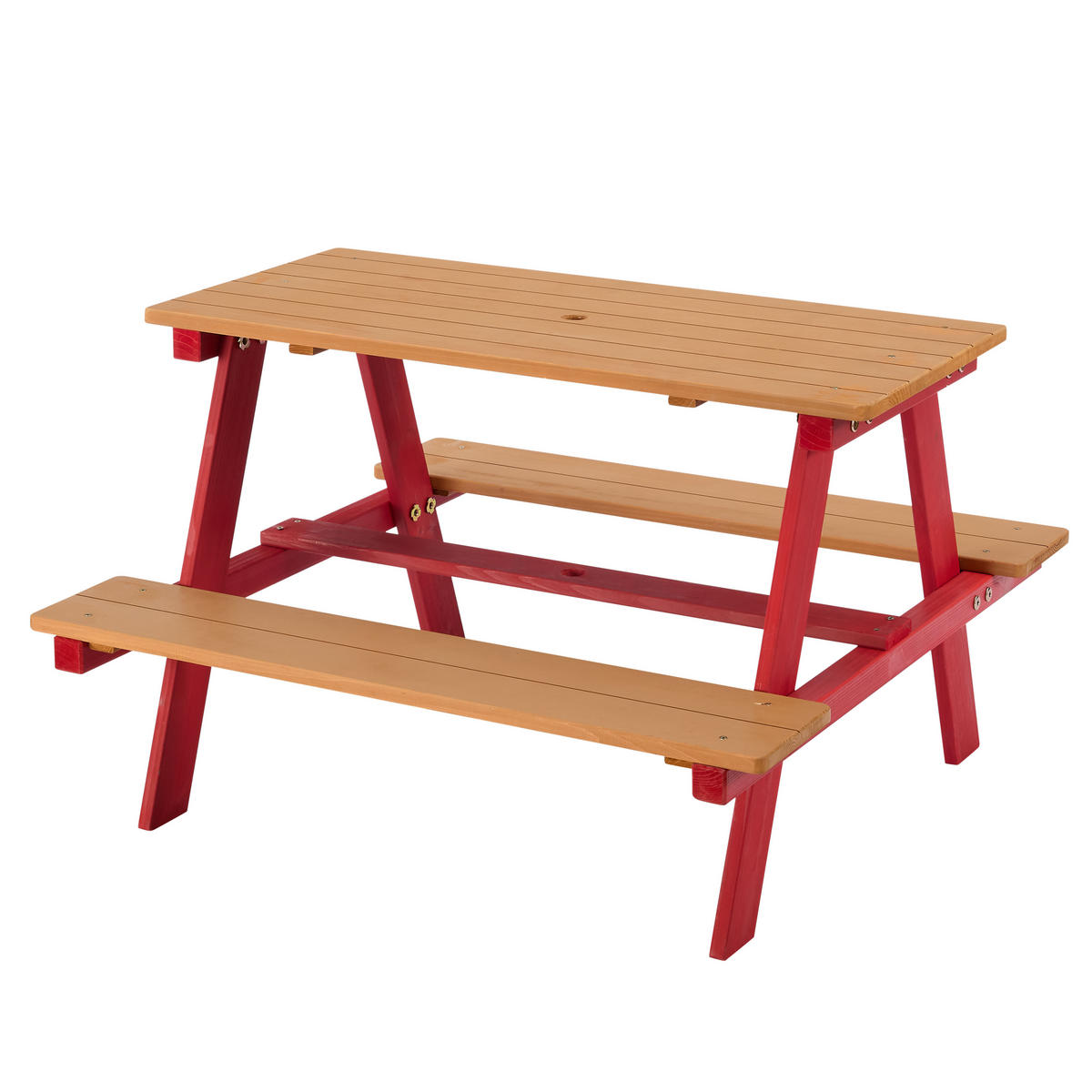 HOLZ-PICKNICKTISCH Kinder mit Sonnenschirm, Rot, 143cm - Rot, Holz - Teamson Kids