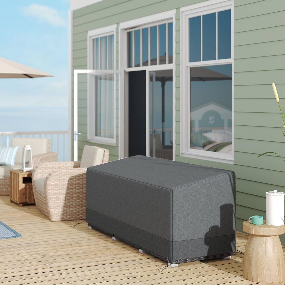 SCHUTZHÜLLE für Gartenmöbel Winterfest Wasserdicht Abdeckung Anti-UV Abdeckplane - Hellgrau, Textil (72/76/190.5cm) - Outsunny