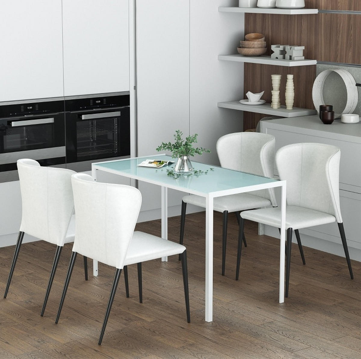 ESSTISCH aus Metall und Glas 120x60x75 cm Weiß für 4 Personen mit gehärteter Glasplatte - Weiß, Metall (120/60/75cm) - Modfu