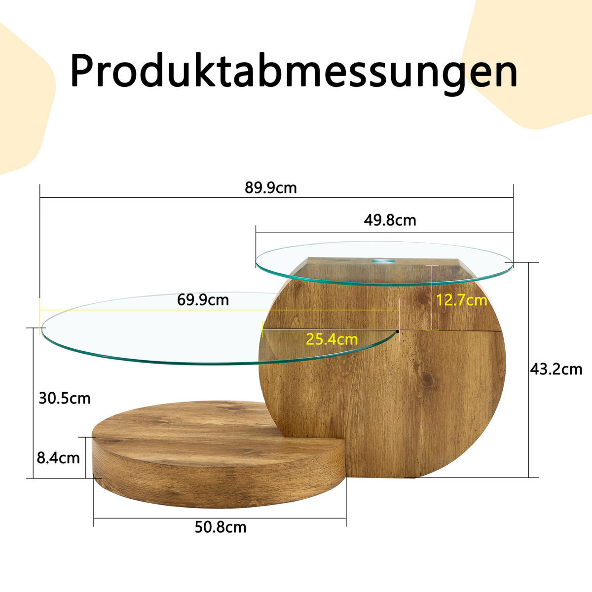 COUCHTISCH mit Ablage 69,8 cm aus Glas und MDF in Transparent/Holzoptik - Transparent, Holzwerkstoff (69.8/69.8/49.8cm) - BEAOK