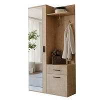 GARDEROBENSCHRANK mit Spiegel-mit Ablagen und Kleiderstange - Braun, Holzwerkstoff (97/195/30cm) - Idohome