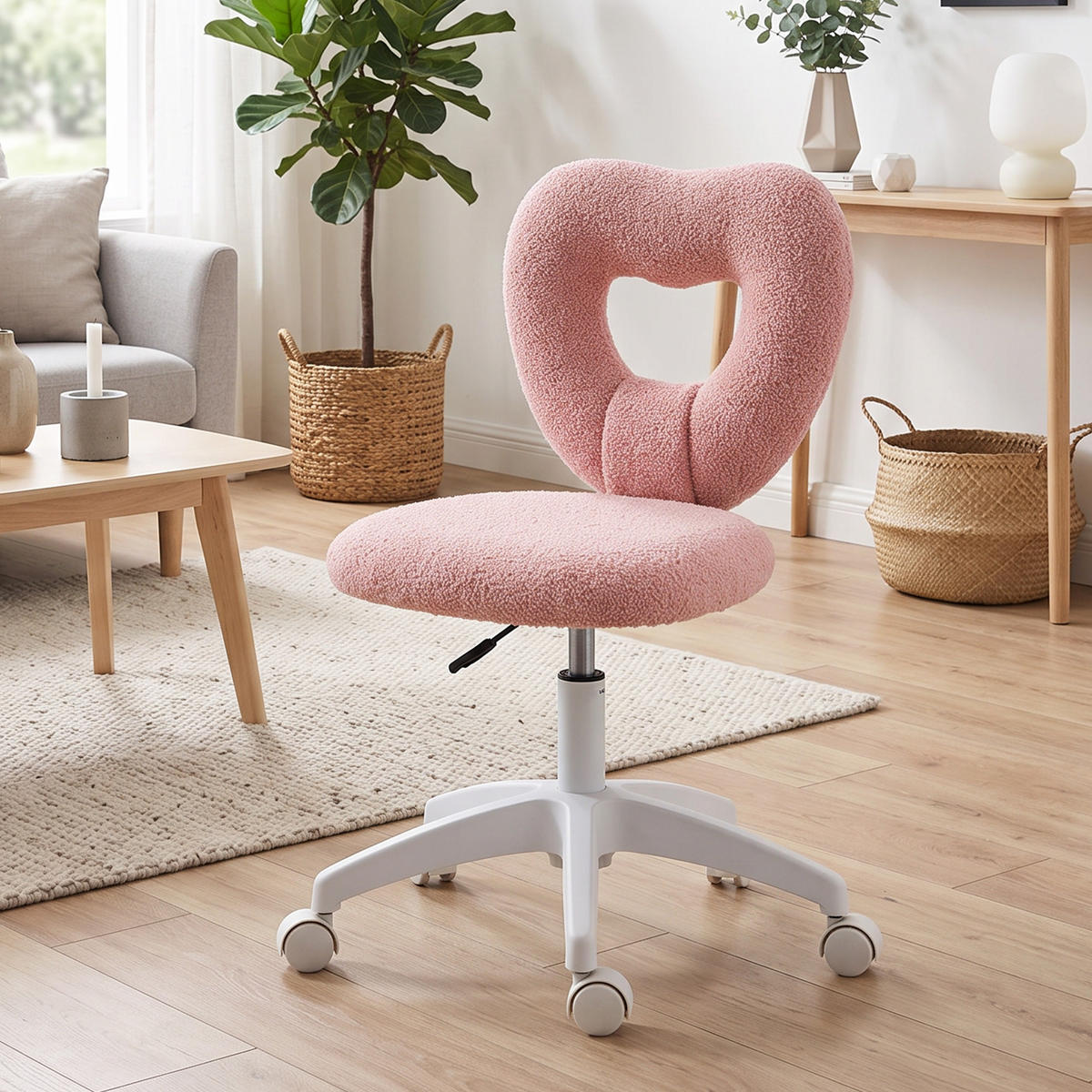 SCHREIBTISCHSTUHL, Bürostuhl, Herzförmige Rückenlehne, gepolstert, Rosa - Rosa, Textil (45/88/56cm)