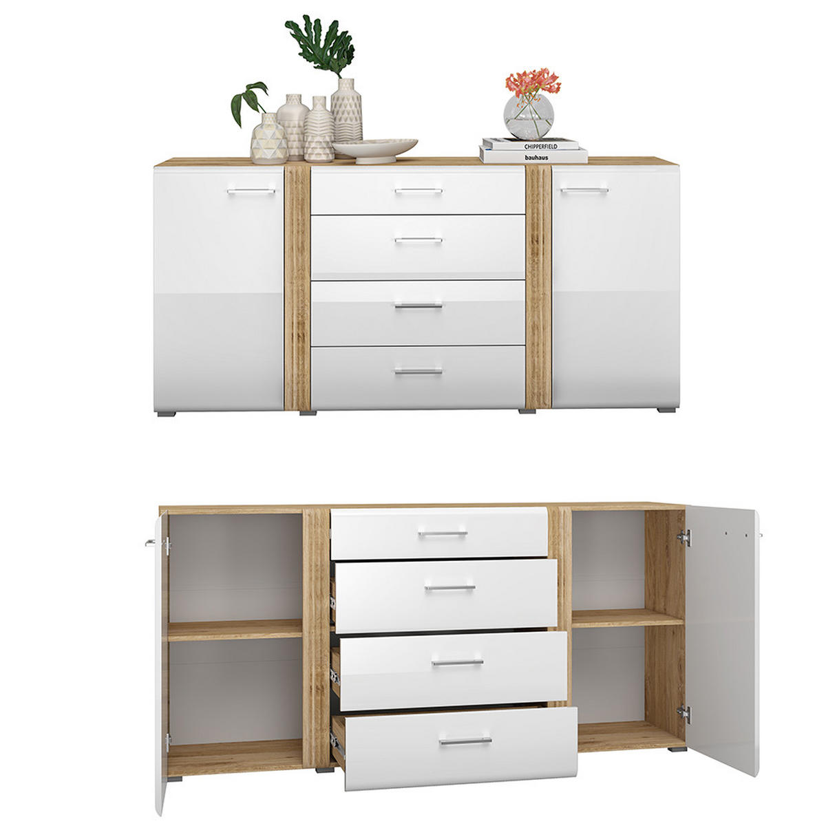 WOHNZIMMER-SET 4-TLG. Akron-131 - Weiß, Holzwerkstoff (599/196/42cm) - Lomado