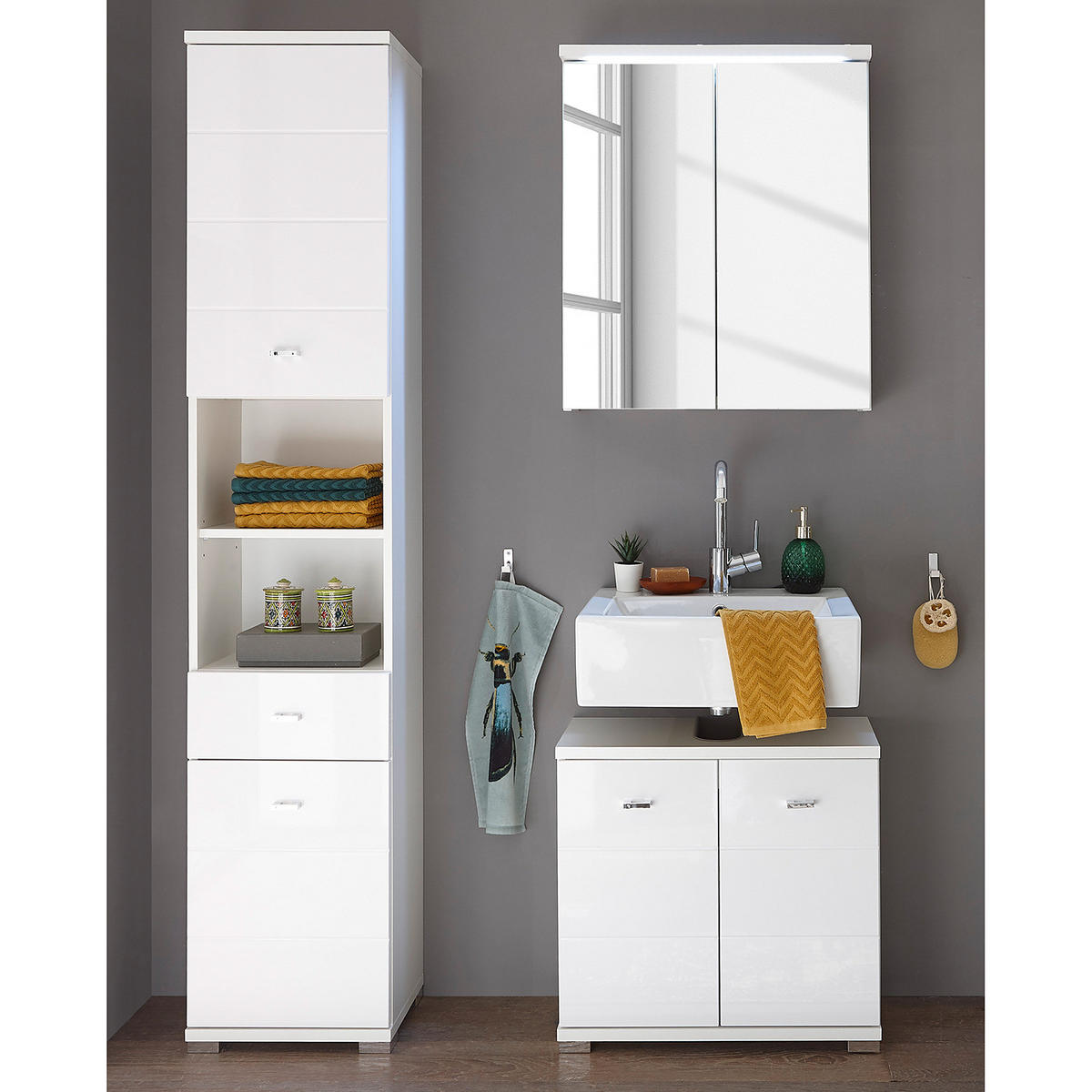 WASCHBECKENUNTERSCHRANK - Weiß Hochglanz, Holzwerkstoff (60/57/30cm) - home24