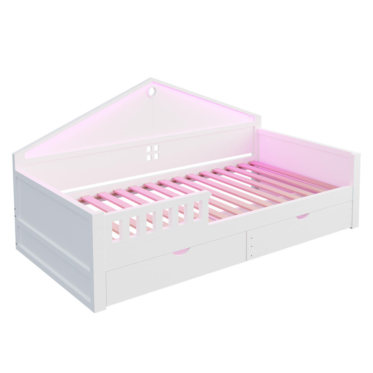 KINDERBETT 90x200 Weiß LED Schubladen - Weiß, Holz (90/200cm) - FLIEKS