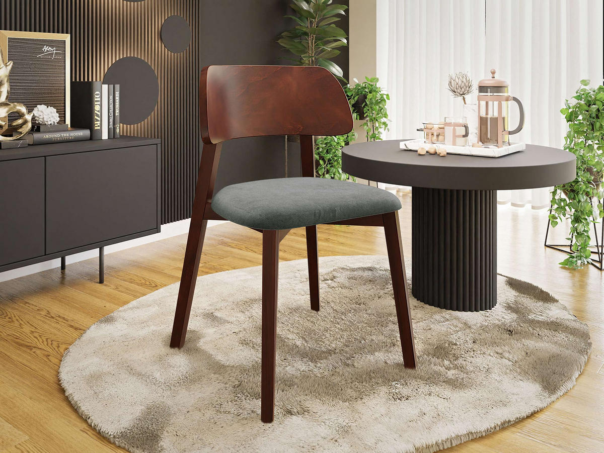 POLSTERSTUHL Dario, Holzfarbe: Nuss - Dunkelgrau/Nussbaumfarben, Holz/Textil (47/80/50cm) - MIRJAN24