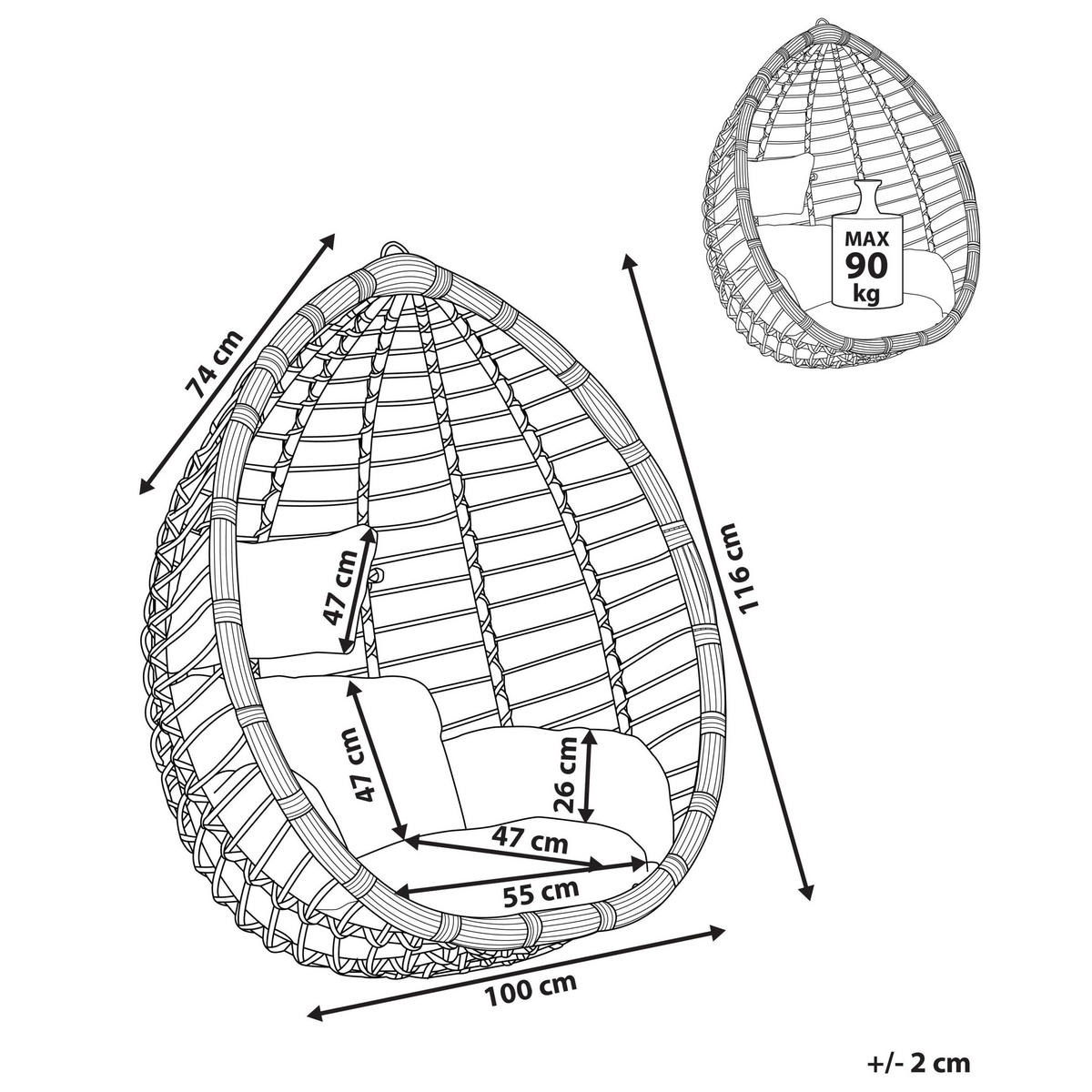 VISEĆA FOTELJA PE ratan svijetlosivi 106 cm s jastukom za sjedenje Tollo - siva, plastika (100/116/74cm) - Beliani