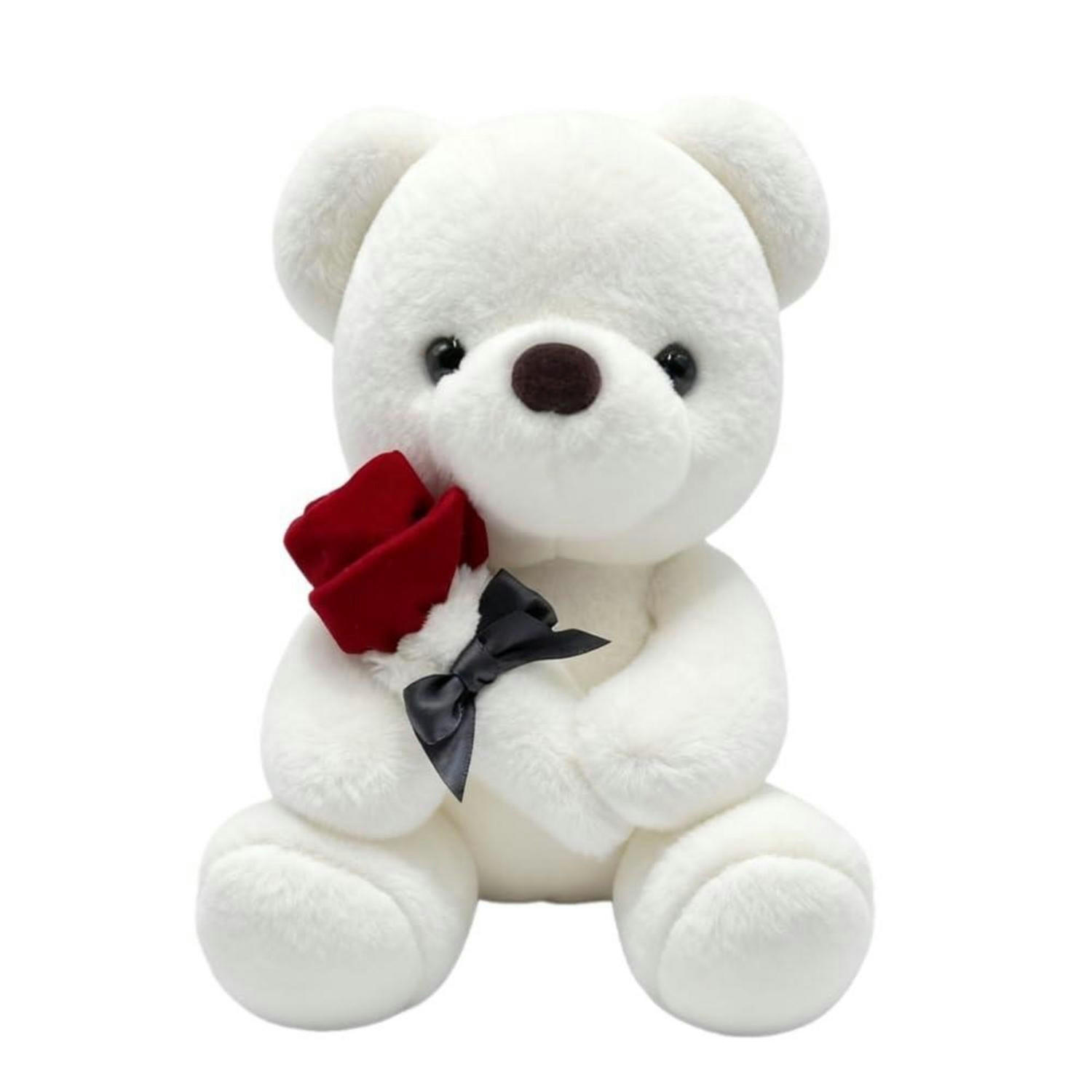PLÜSCH-BÄR mit Rose 23 cm - Weiß, Textil (5/10cm)
