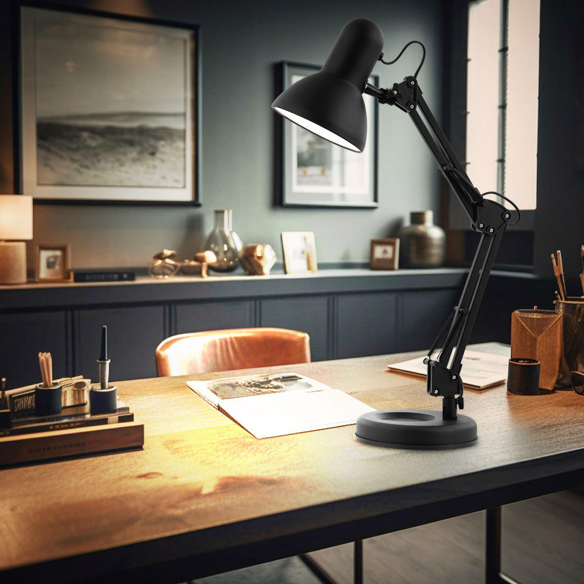 LED SCHREIBTISCHLEUCHTE Metall Schwarz - Schwarz, Metall (40/42/62cm) - Globo Lighting