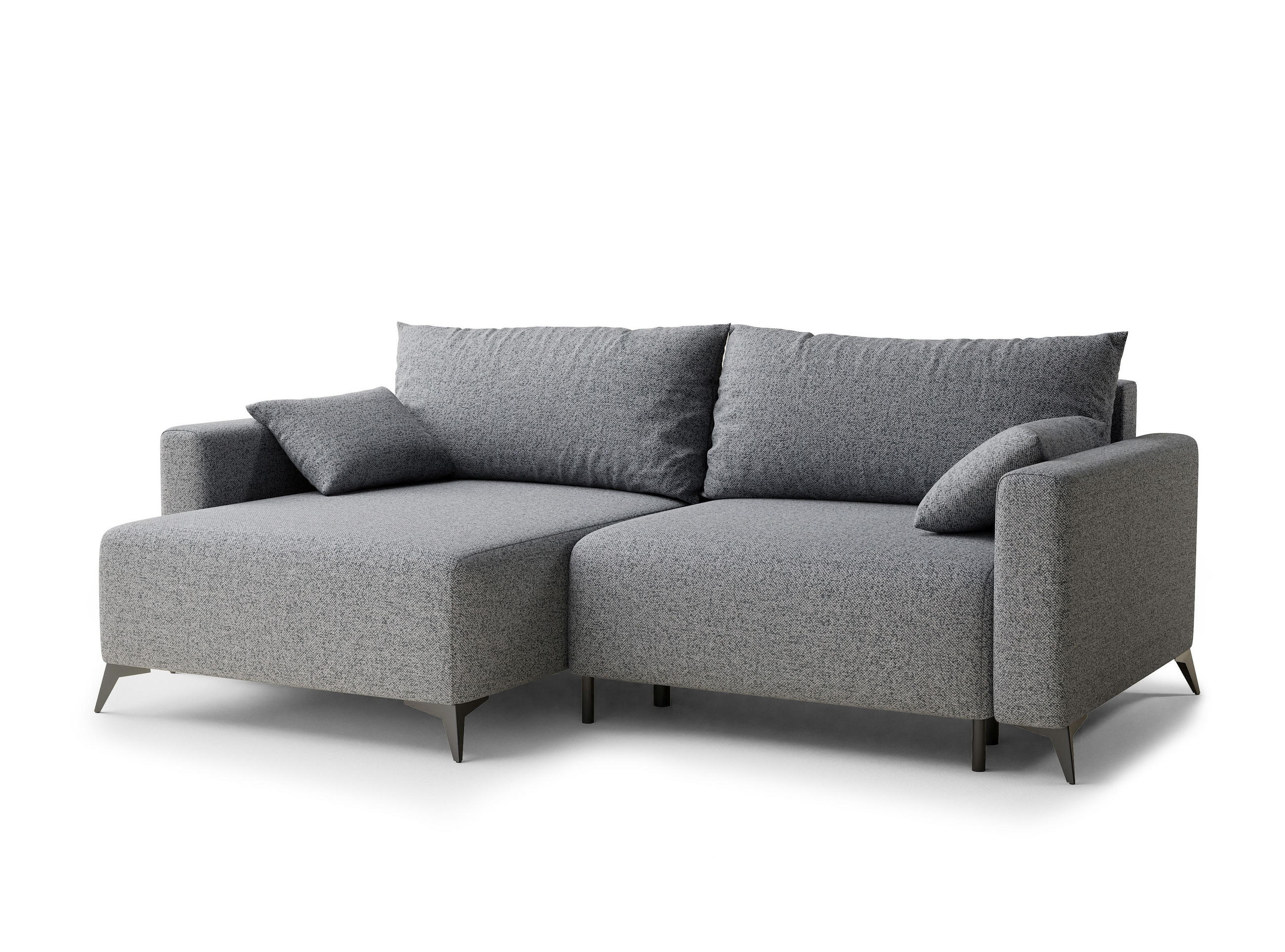 ECKSOFA MIT SCHLAFFUNKTION Leon Grau Webstoff - Schwarz/Grau, Holz/Holzwerkstoff (148/239cm) - Maison de Reve