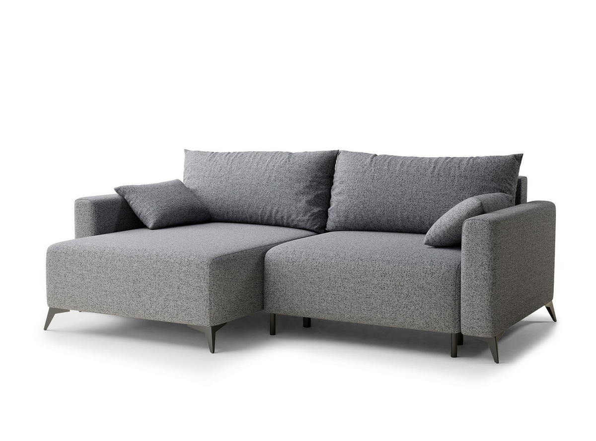 ECKSOFA MIT SCHLAFFUNKTION Leon Grau Webstoff - Schwarz/Grau, Holz/Holzwerkstoff (148/239cm) - Maison de Reve