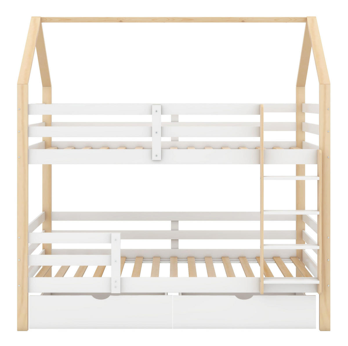ETAGENBETT aus Kiefernholz 90x200 cm in Weiß mit Schubladen & Rausfallschutz - Weiß, Holz (90/200cm) - Modfu