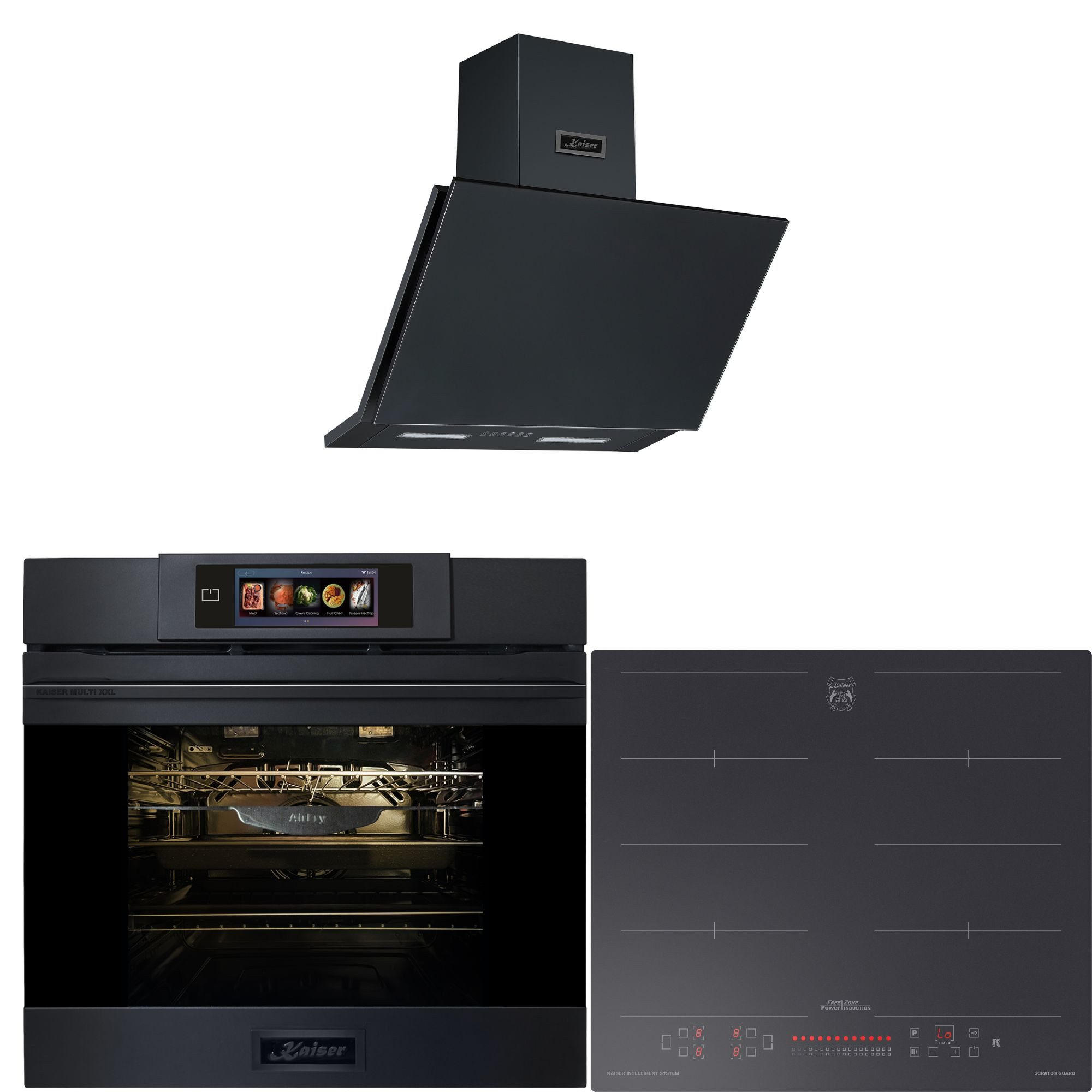 MULTIFUNKTIONS-ELEKTRO-BACKOFEN EH 6347+Induktions-KochfeldKCT 6110 FI+AT 6455 s Dunstabzugshaube - Grau, Metall (59.4/59.4/57.5cm) - Kaiser Küchengeräte