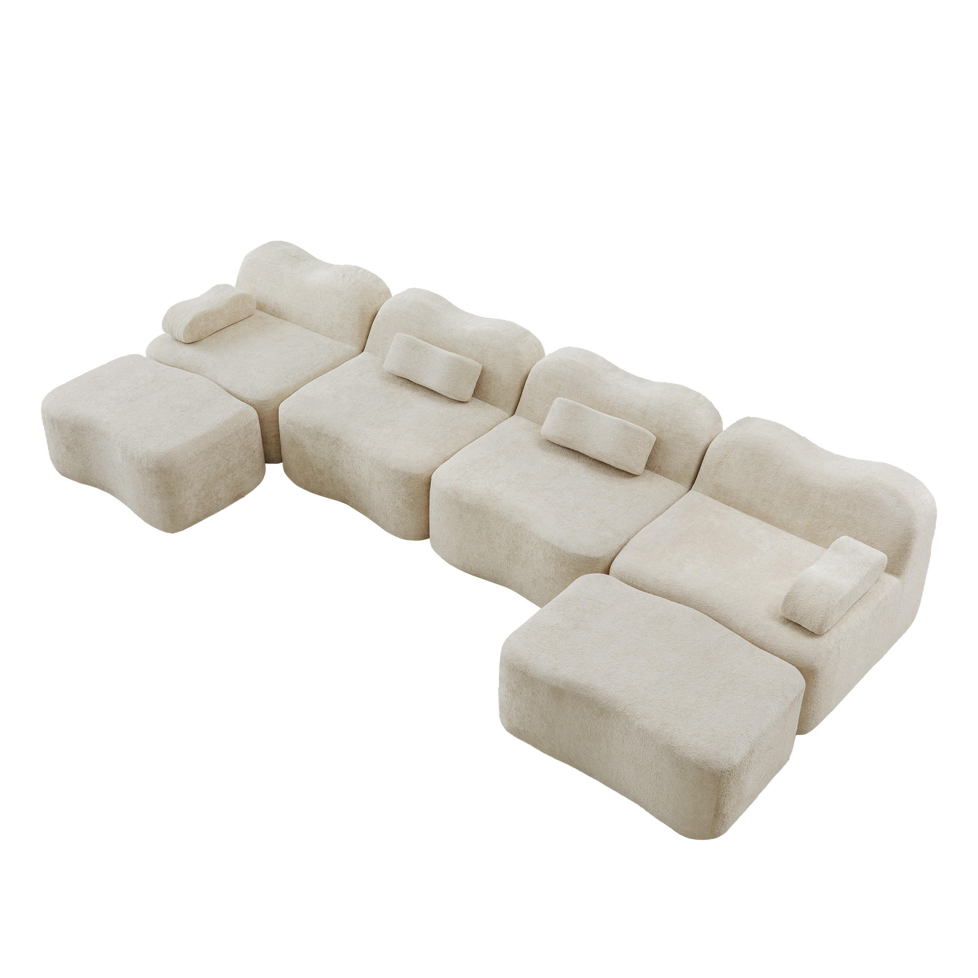 WOHNLANDSCHAFT DE-34348 4-Sitzer mit 2 Ottomans Beige - Beige, Textil (167/70/384cm) - ComfortXL