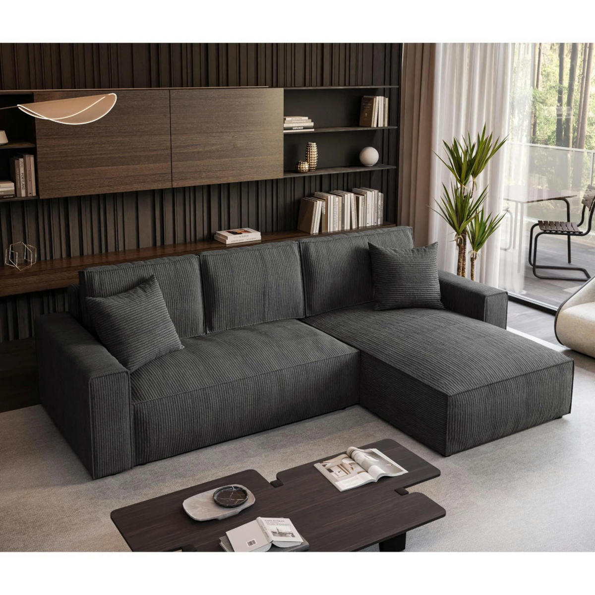 ECKSOFA Parys L Dunkelgrau - Dunkelgrau/Schwarz, Kunststoff/Textil (290/185cm) - Beautysofa