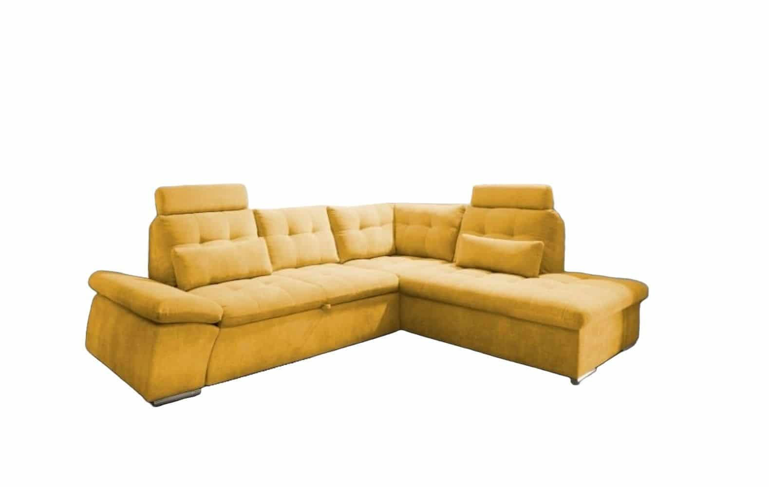 ECKSOFA mit Schlaffunktion, Bettkasten und verstellbarer Armlehne - Chromfarben/Gelb, Textil (219/260cm) - ed exciting design
