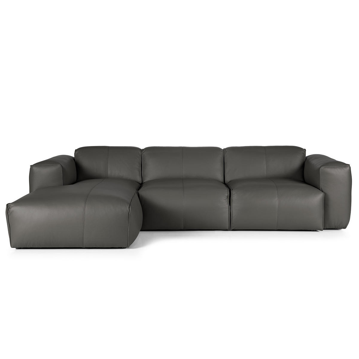 3-SITZER ECKSOFA mit Longchair - Schwarz/Grau, Leder/Kunststoff (284/173cm) - home24
