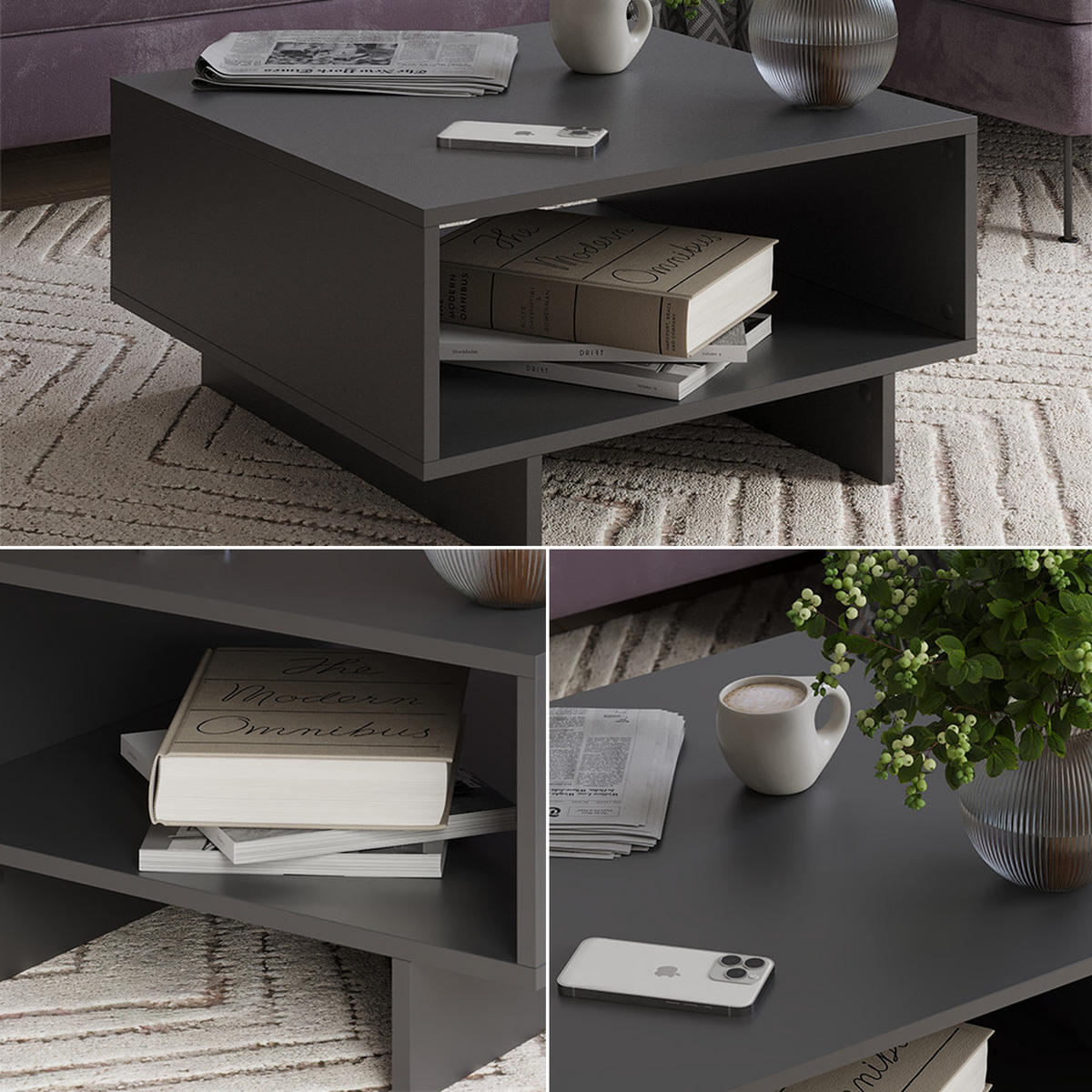 COUCHTISCH Luka Anthrazit 60 x 60 cm - Anthrazit, Holzwerkstoff (60/60/32.3cm) - Vicco