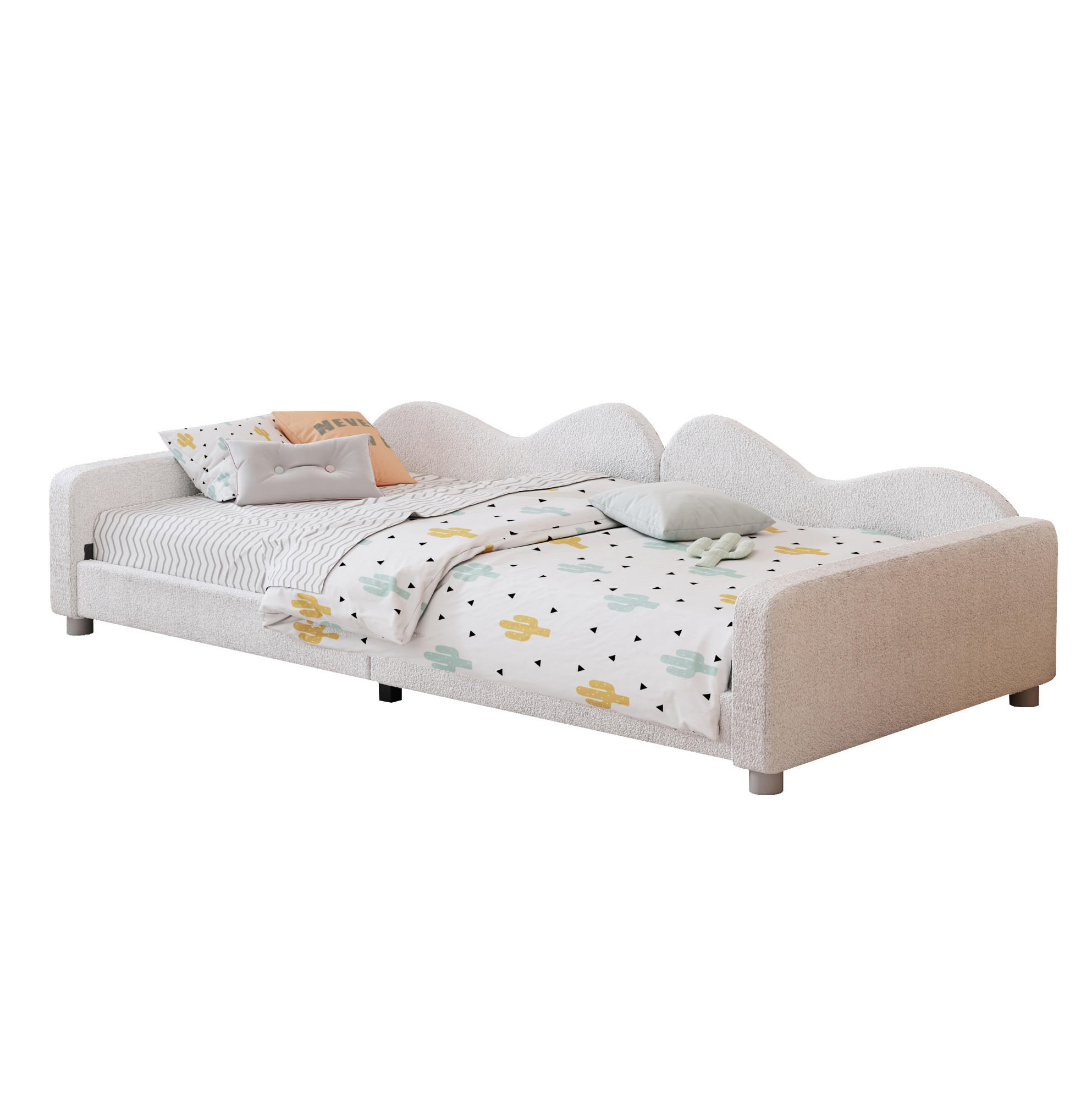 Redom DĚTSKÁ postýlka 214,5/95/42 cm z imitace beránčí kůže s opěrkou zad, bočnicemi a lamelovým roštem, Bílá