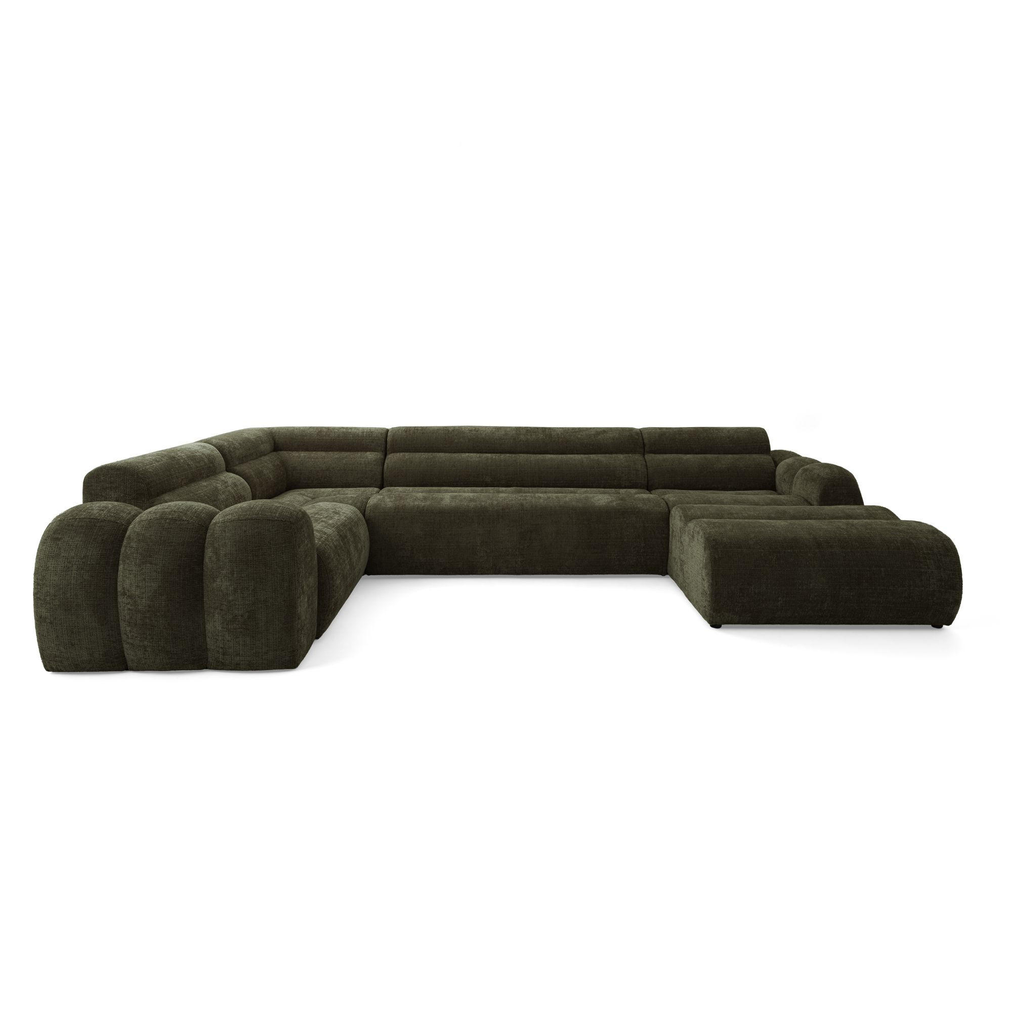 6-SITZER modulares Wohnlandschaft U XXL VEER SET 3 Links, 368 x 200 cm, Chenille Webstoff Grün - Schwarz/Grün, Holz/Kunststoff (368/75/200cm) - Muffo