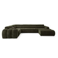 6-SITZER modulares Wohnlandschaft U XXL VEER SET 3 Links, 368 x 200 cm, Chenille Webstoff Grün - Schwarz/Grün, Holz/Kunststoff (368/75/200cm) - Muffo