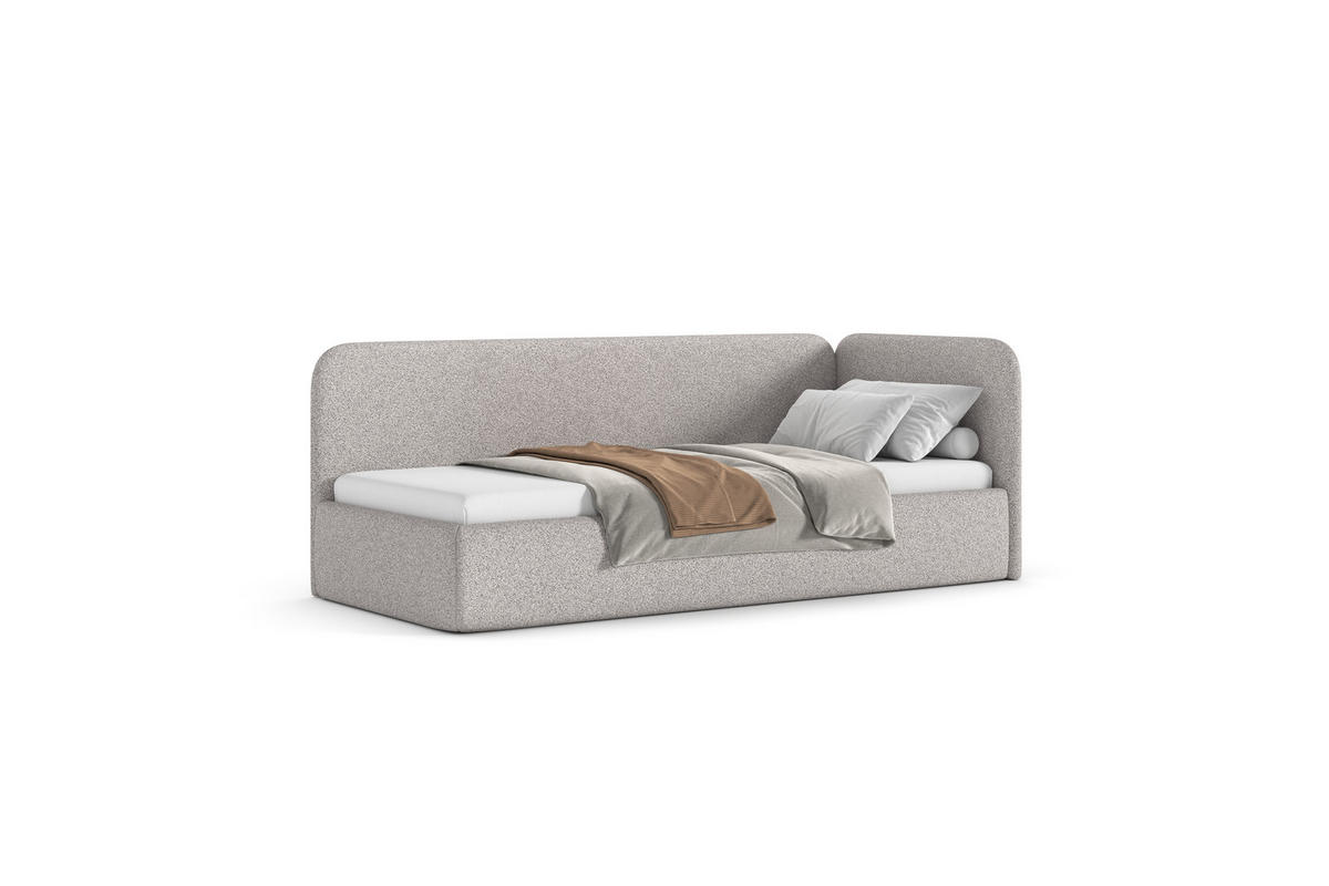 POLSTERBETT BAO mit Bettkasten, Einzelbett, rechts - 90x200 cm - Naturfarben/Grau, Holz/Textil (90/200cm) - mybed.