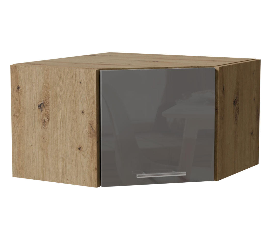 ECKHÄNGESCHRANK Essen W10/60/36 Grau Hochglanz / Eiche Artisan Matt 60 / 60 / 36cm - Eiche Artisan/Grau, Holz/Holzwerkstoff (60/36/60cm) - Feldmann-Wohnen