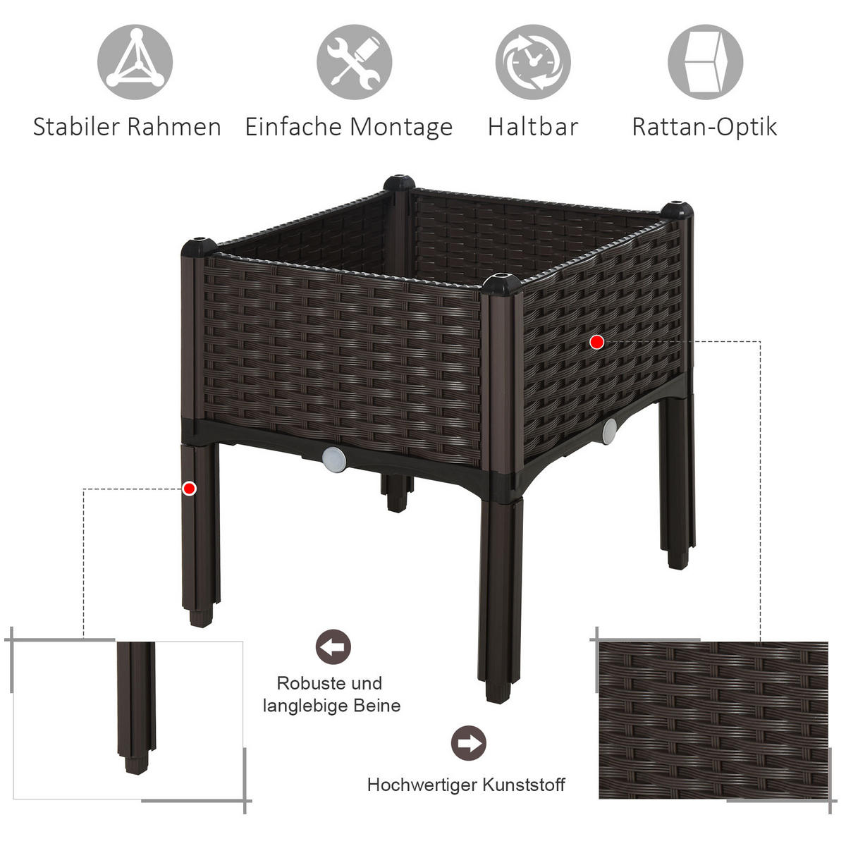 HOCHBEET, Kunststoff, Braun - Braun, Kunststoff (40/44/40cm) - Outsunny