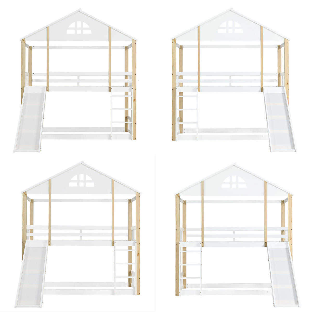 ETAGENBETT mit Rutsche und Treppe 90x200 cm Weiß/Natur - Weiß, Holzwerkstoff (90/200cm) - Beauniv