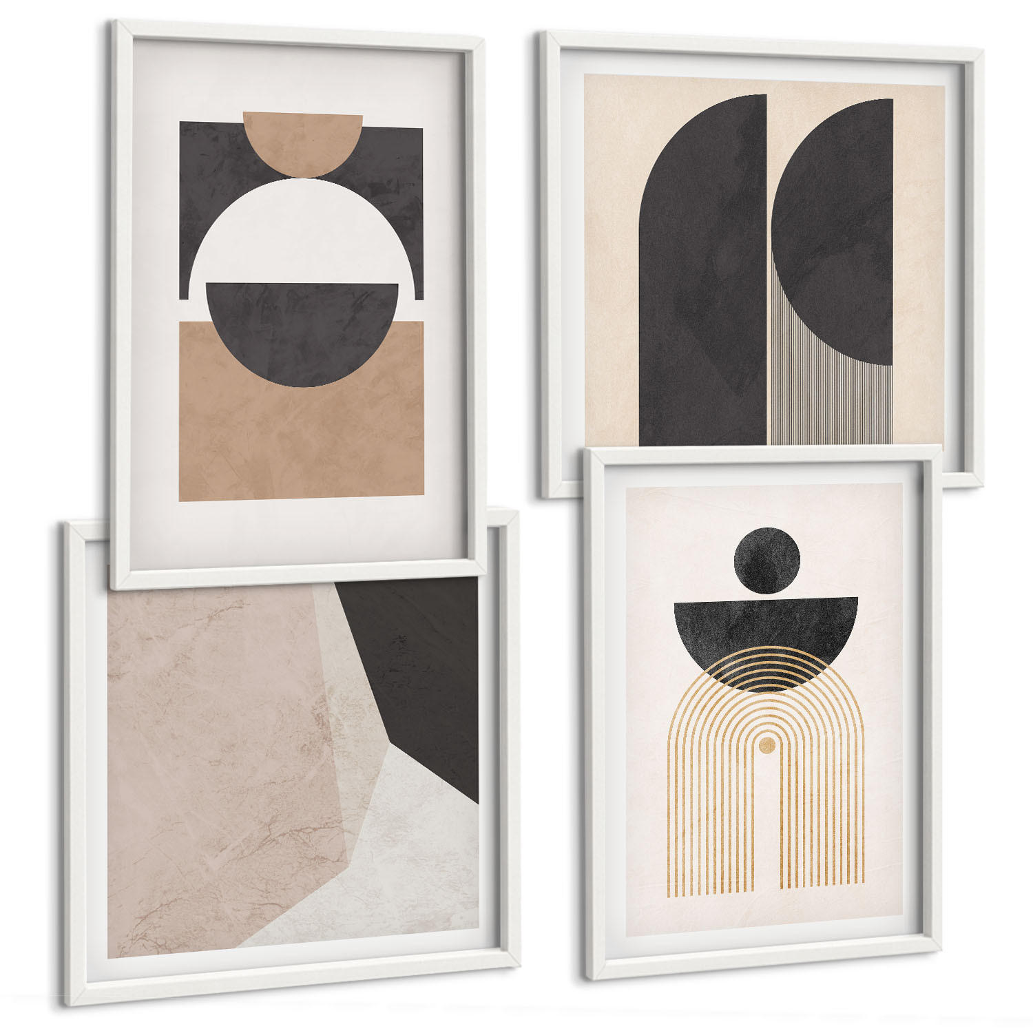 BILDER SET 4er Set - 50x50 cm & 40x60 cm Weißer Rahmen - Abstrakte Formen beige braun - Weiß, Kunststoff (50/50cm) - TULUP
