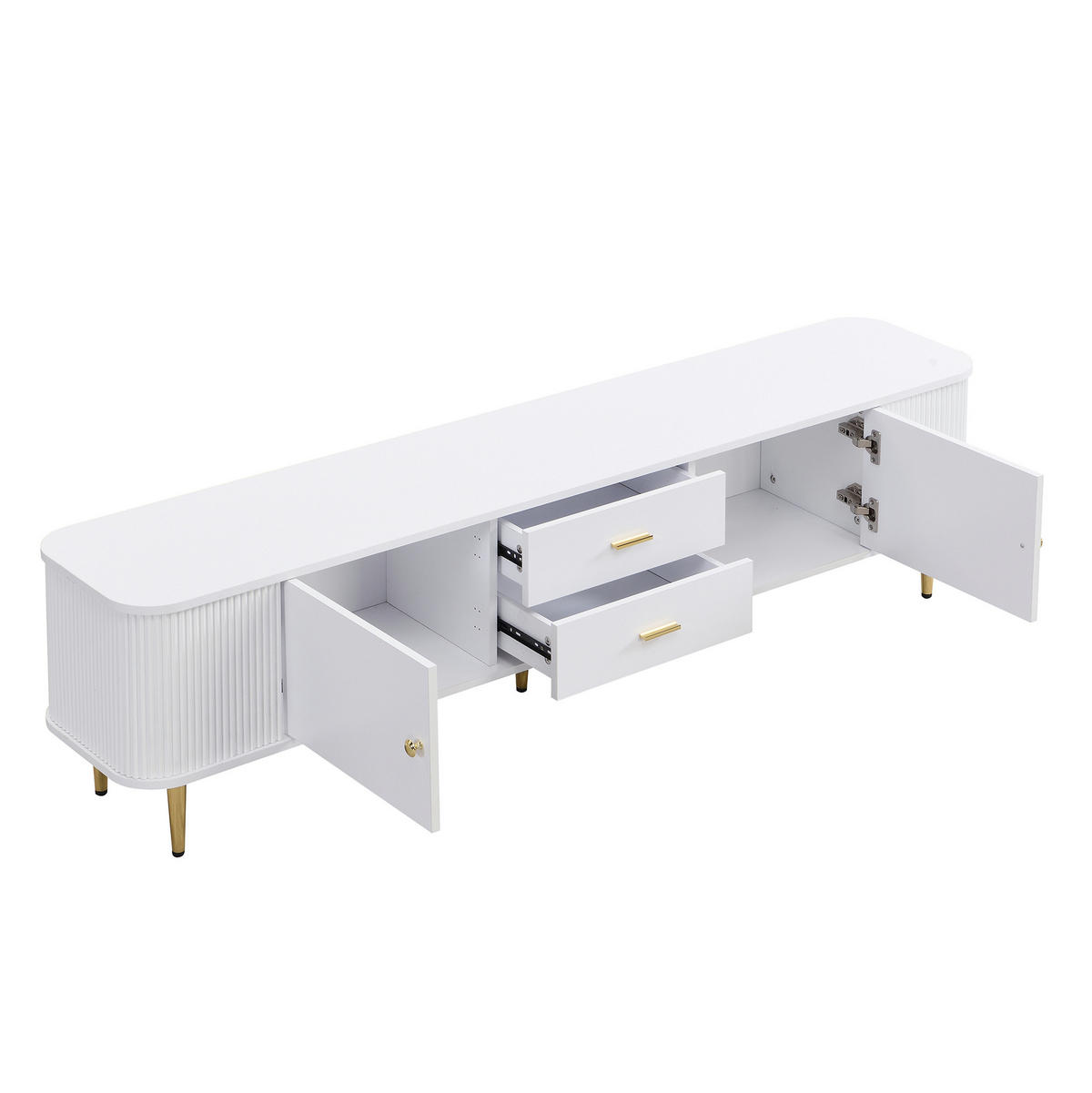 TV-SCHRANK aus MDF 170x34x45 cm Weiß mit 2 Schubladen, 2 Türen und abgerundeten Kanten - Weiß, Holzwerkstoff (170/45/34cm) - Modfu