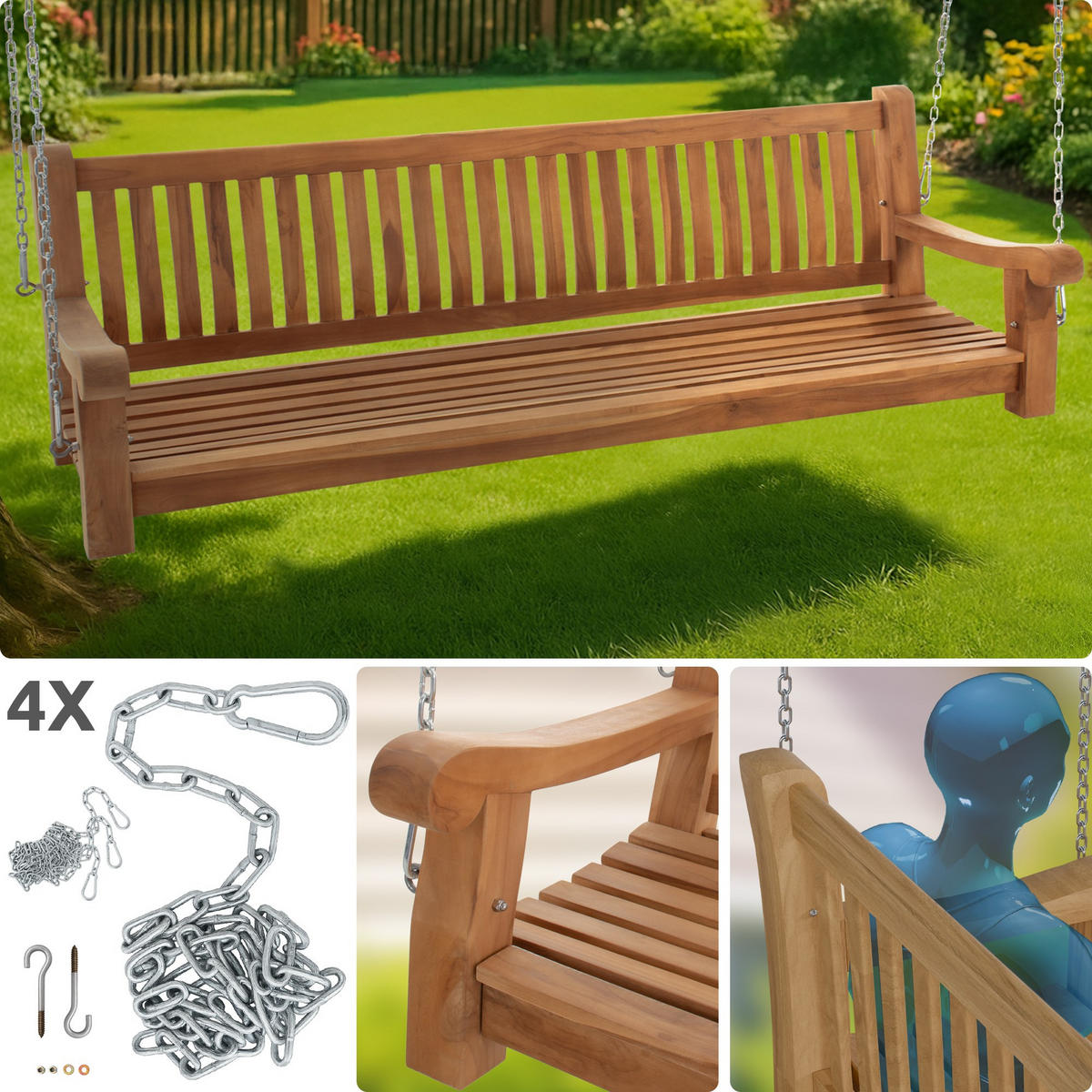 SCHAUKELBANK Muver Holz Teak Hängebank - Teakfarben, Holz (200/62/70cm) - DELUKE