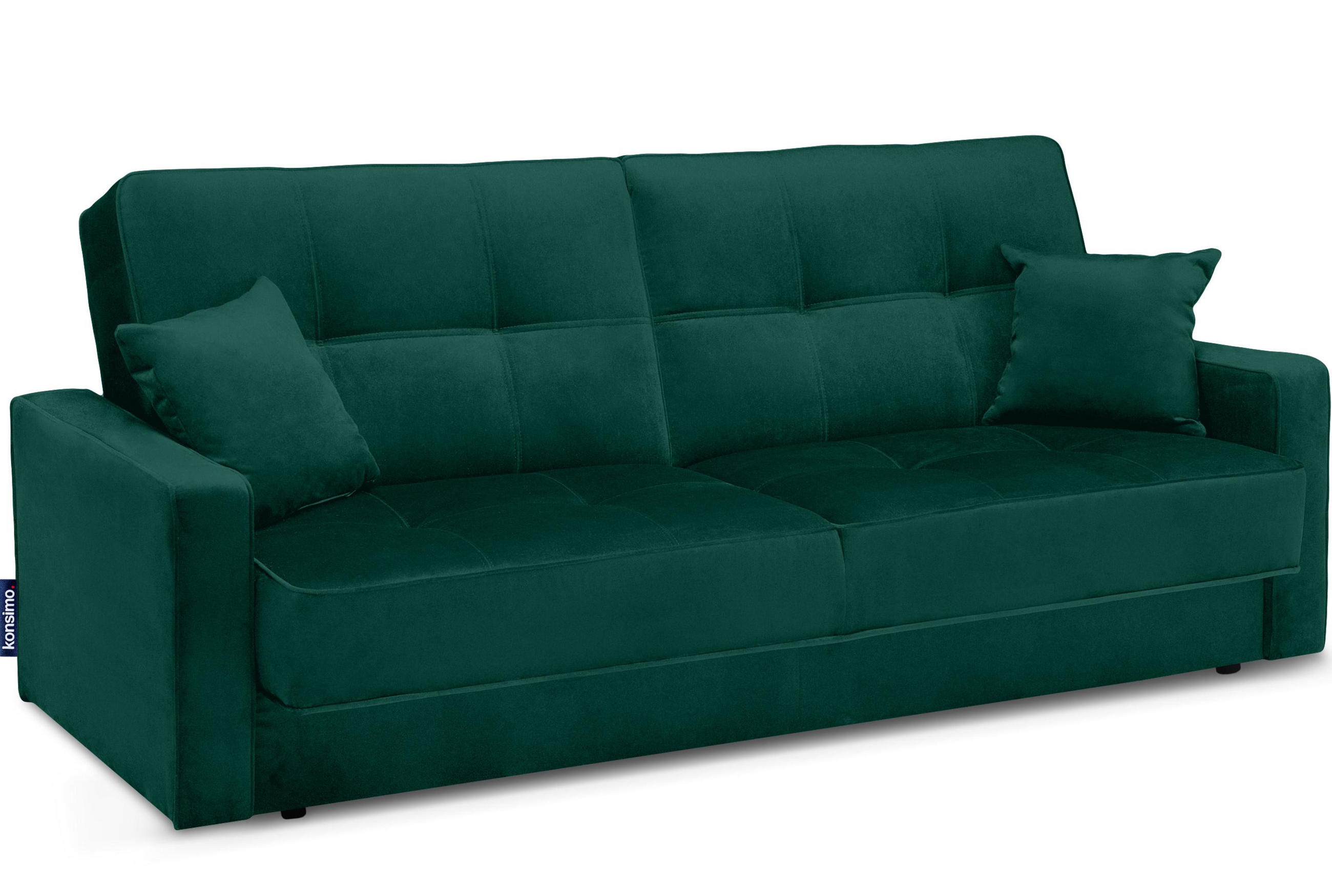 SCHLAFSOFA ORIO 3 Personen, Velours-Stoff, Grün - Grün, Textil (219/90/90cm) - KONSIMO®