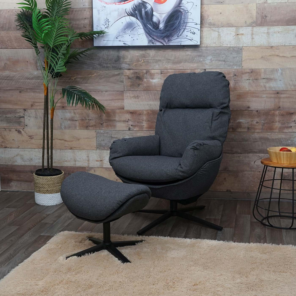 RELAXSESSEL + HOCKER Grau - Grau, Textil (72/101/73cm) - MCW