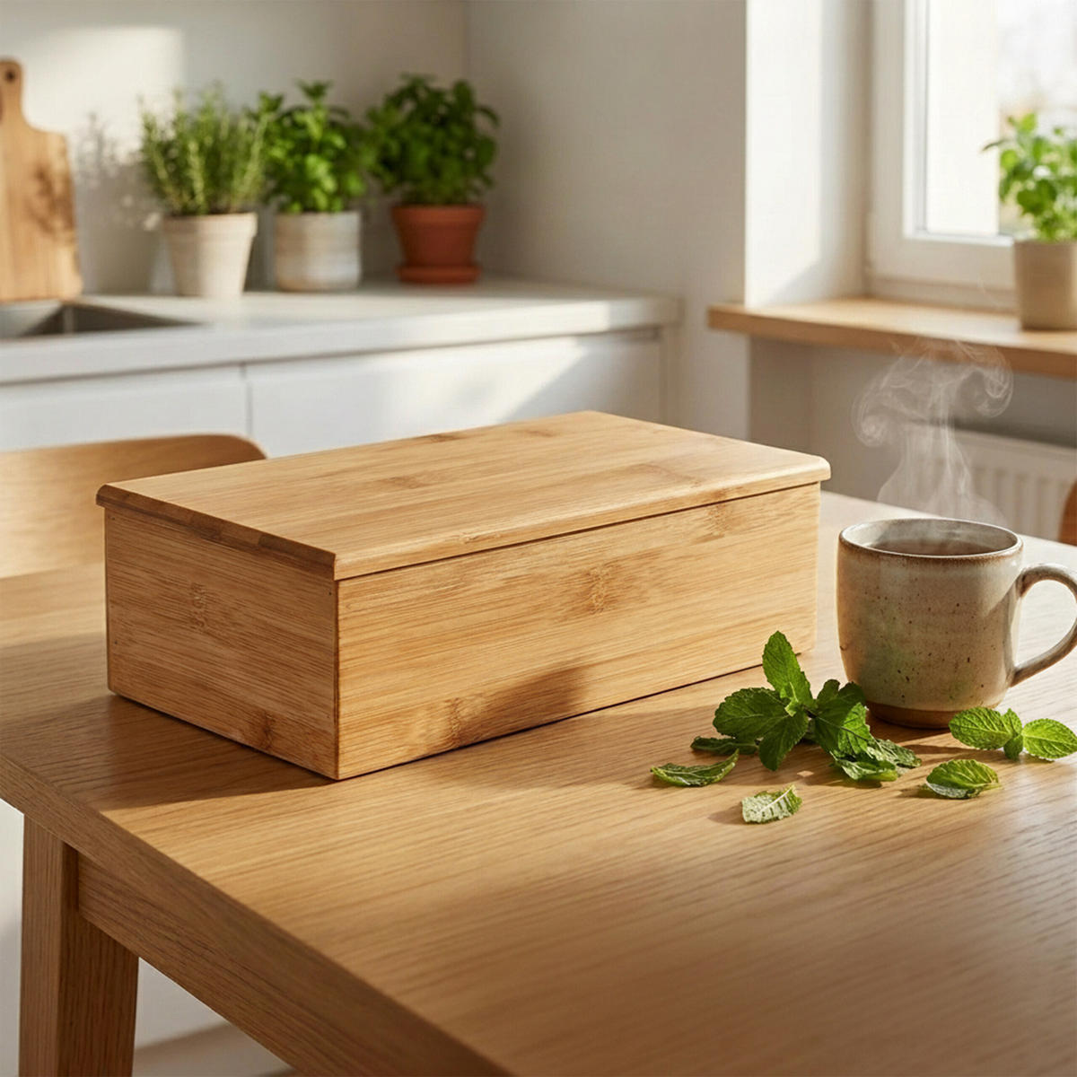 TEEBOX Natur Bambus lackiert 4 Fächer 27,5x15,5x9 cm - Hellbraun, Holz (16/9/28.5cm) - Relaxdays