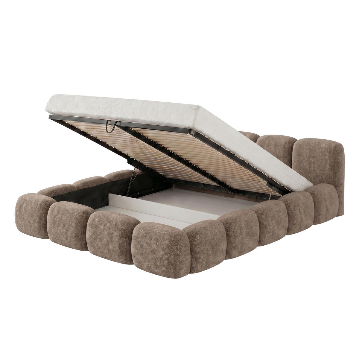 POLSTERBETT SUENO 180x200 cm in Beige, gepolstertes Kopfteil, Metalllattenrost, Bettkasten, Chenille-Stoff - Beige/Naturfarben, Holz/Textil (180/200cm) - Muffo