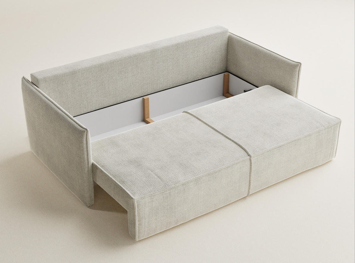 SOFA MIT SCHLAFFUNKTION Obra Beige grau Chenille-Stoff - Greige/Schwarz, Holz/Holzwerkstoff (220/70/107cm) - Maison de Reve