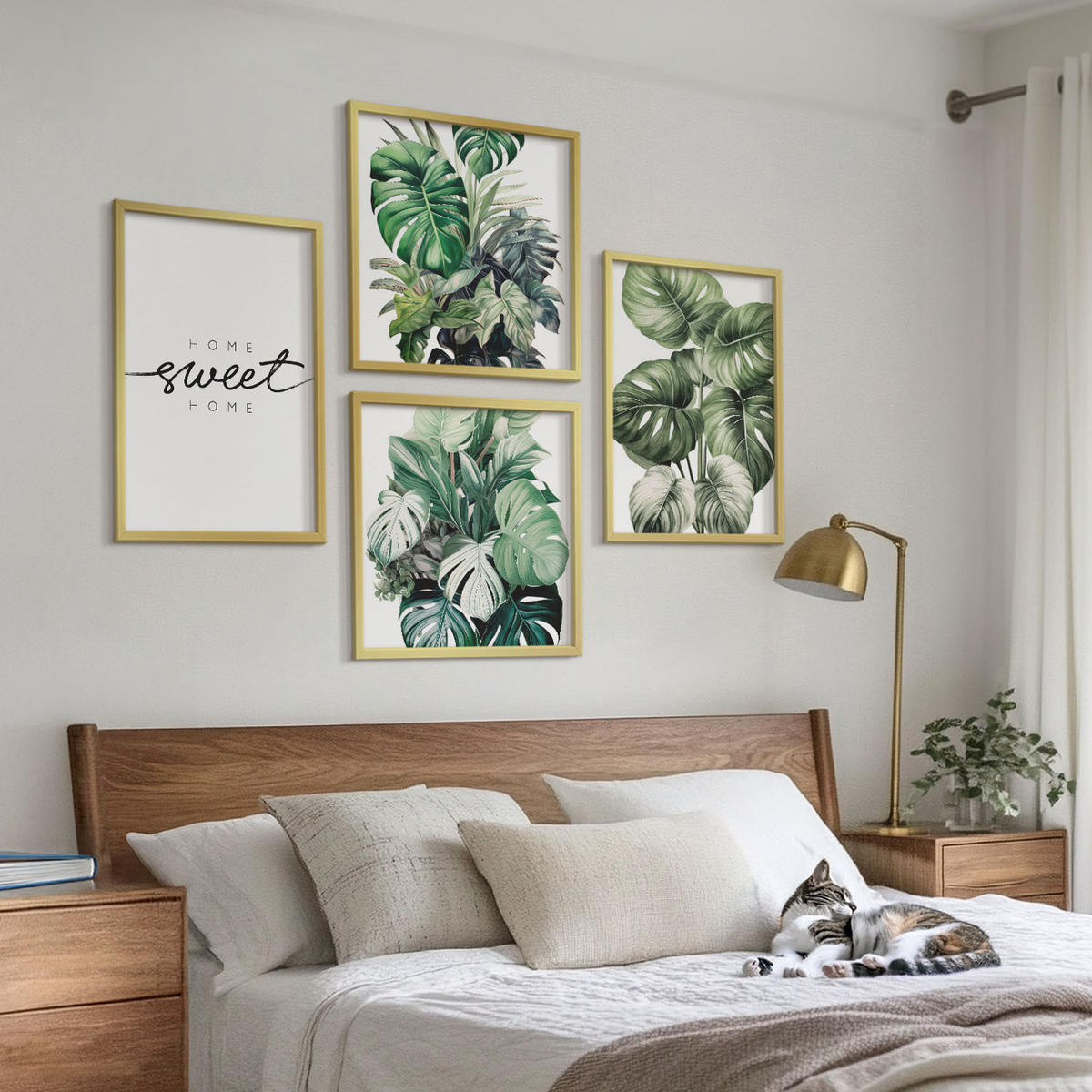 BILDER SET 4er Set - 50x50 cm & 40x60 cm Goldrahmen - Sweet Home Green Plants - Goldfarben, Kunststoff (50/50cm) - TULUP