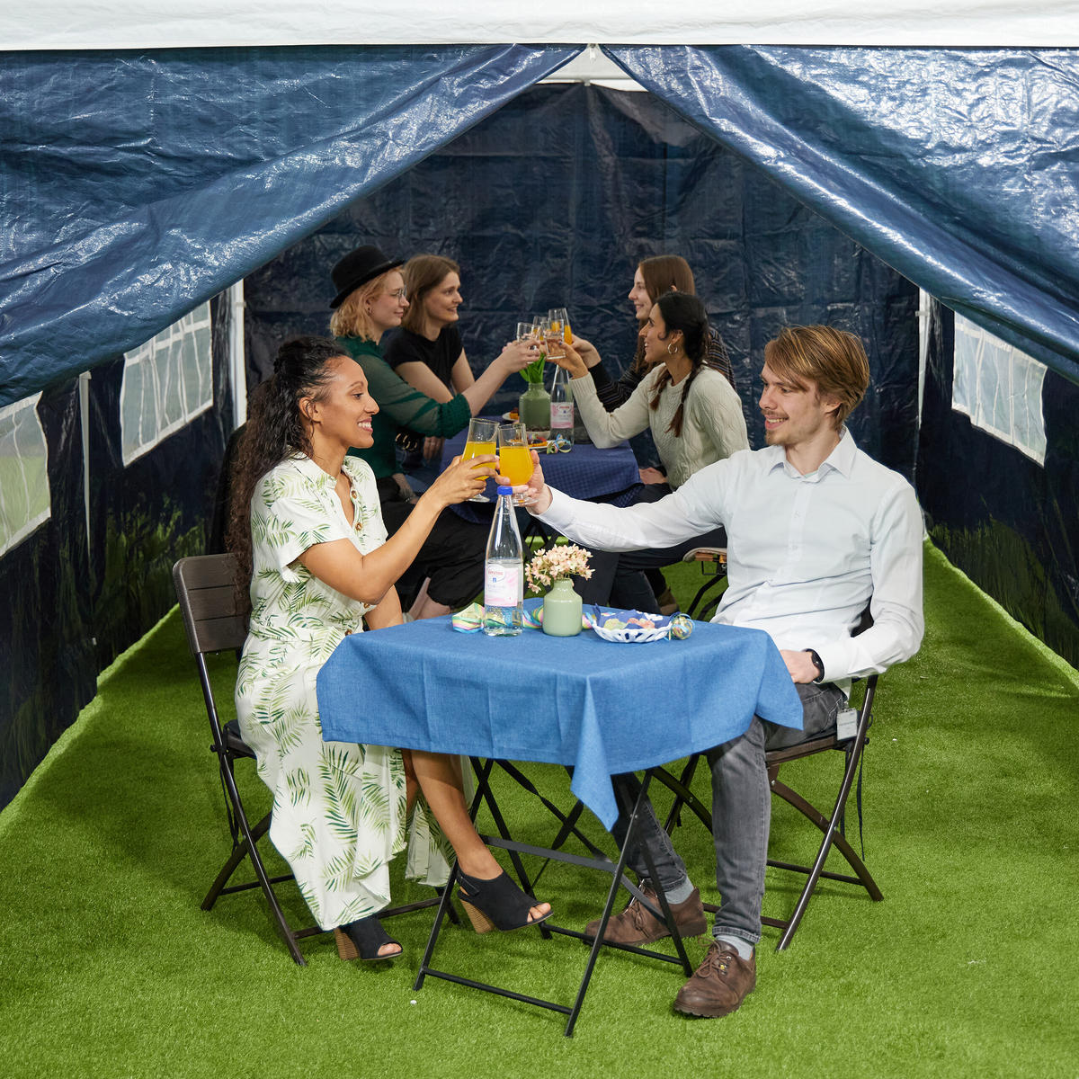 6XPAVILLON-SEITENTEILE - Dunkelblau, Kunststoff (300/200/0.1cm) - Relaxdays