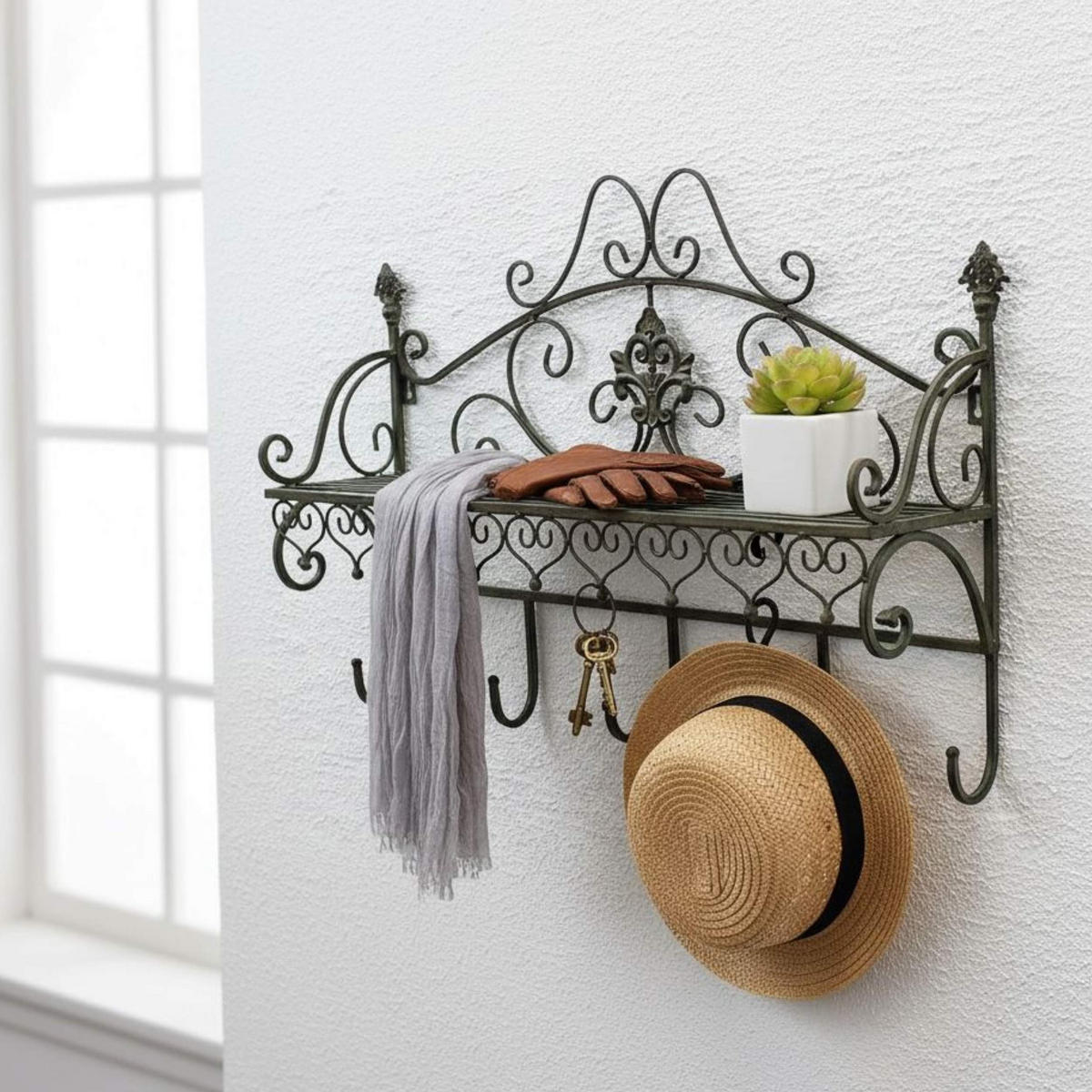 WANDGARDEROBE Metall mit Ablage Garderobe 60 cm - Grün, Metall (60/44/17cm) - DanDiBo