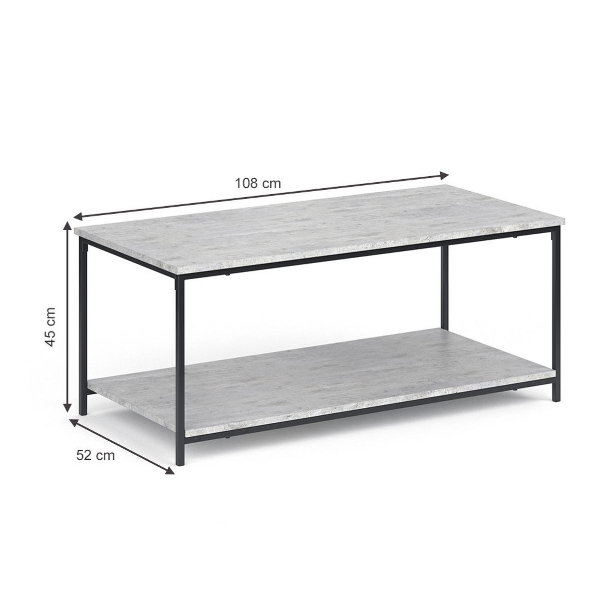 COUCHTISCH Fyrk Beton 108 x 52 cm - Schwarz/Grau, Holzwerkstoff (52/108/45cm) - Vicco