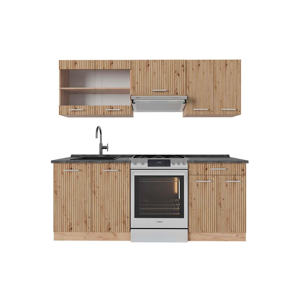 KÜCHENZEILE R-Line Artisan-Eiche/Goldkraft Eiche 200 cm, AP Anthrazit - Honigeiche/Eiche Artisan, Holzwerkstoff (200/81.6/60cm) - Vicco