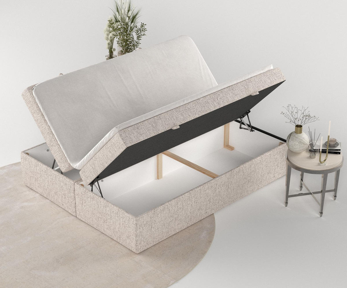 BOXBETT Lennon Hellbraun 140/200 cm im Webstoff - Hellbraun/Schwarz, Holz/Holzwerkstoff (140/200cm) - Maison de Reve